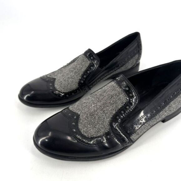 Franco Sarto Tibby Womens Wingtip Slip On Herringbone Oxford Loafers Black 7.5 - Picture 1 of 9